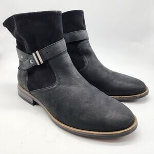 Clarks Camzin Strap Ankle Boots Black Leather Side Zip Buckle Bootie Size 8.5M